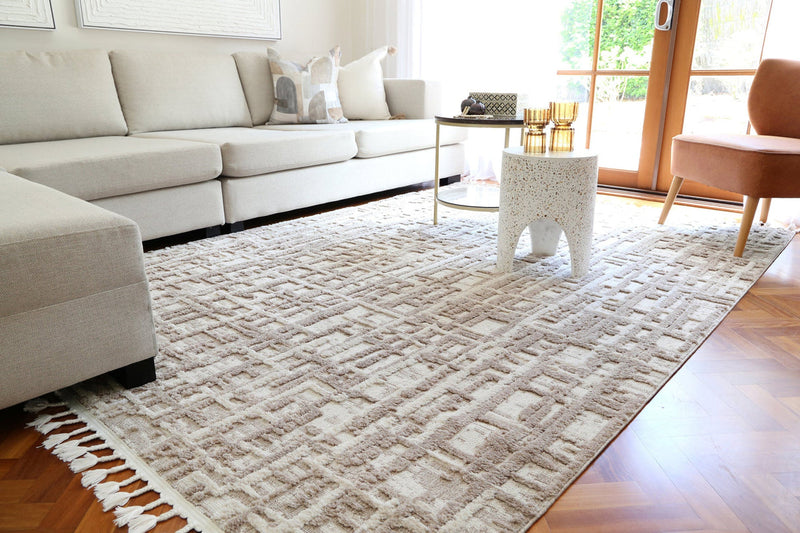 Bilbao Kubra Contemporary Beige Rug — close-up of texture